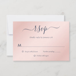 Modern Navy Blue en Blush Wedding RSVP Kaartje