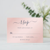 Modern Navy Blue en Blush Wedding RSVP Kaartje (Staand voorkant)