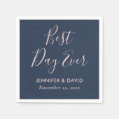 Modern Navy Blue en Blush Wedding Servet (Voorkant)