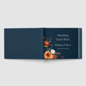 Modern Navy Blue en Burnt Sinaasappel bruiloft Gastenboek (Volledig)