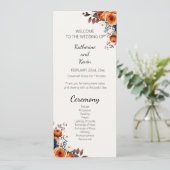 Modern Navy Blue en Burnt Sinaasappel bruiloft pro Kaart (Staand voorkant)