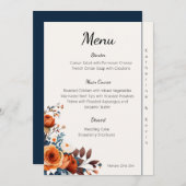 Modern Navy Blue en Burnt Sinaasappel Wedding Menu (Voorkant / Achterkant)