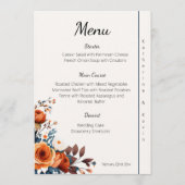Modern Navy Blue en Burnt Sinaasappel Wedding Menu (Voorkant)
