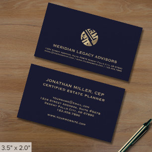 Modern Navy Blue en Gold Logo Visitekaartje