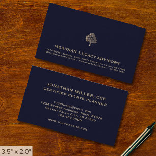 Modern Navy Blue en Gold Tree Logo Visitekaartje