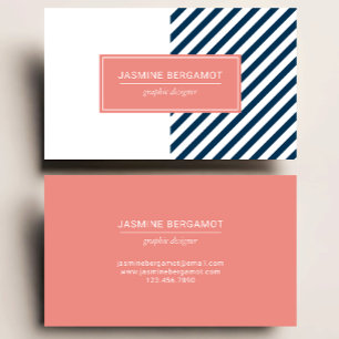 Modern Navy Blue en koraal Graphic Striped Visitekaartje