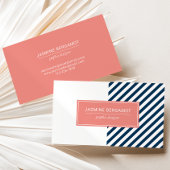 Modern Navy Blue en koraal Graphic Striped Visitekaartje