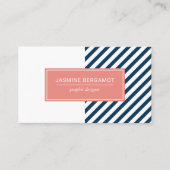 Modern Navy Blue en koraal Graphic Striped Visitekaartje (Voorkant)