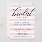 Modern Navy Blue en Pink Stripes Vrijgezellenfeest Kaart (Voorkant)