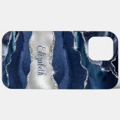 Modern Navy Blue en Silver Agaat Monogram Case-Mate iPhone Case (Achterkant (horizontaal))