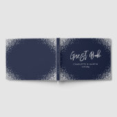 Modern Navy Blue en Silver Glitter Wedding Gastenboek (Volledig)