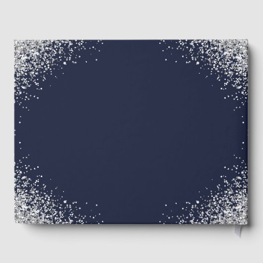 Modern Navy Blue en Silver Glitter Wedding Gastenboek (Achterkant)