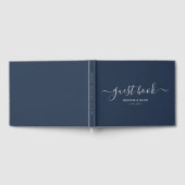Modern Navy Blue en Silver Script Wedding Gastenboek (Volledig)