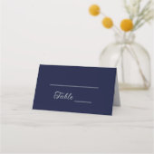 Modern Navy Blue en Silver Script Wedding Plaatskaartje (Voorkant)