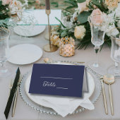 Modern Navy Blue en Silver Script Wedding Plaatskaartje