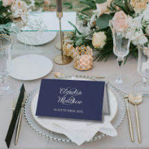 Modern Navy Blue en Silver Script Wedding