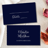 Modern Navy Blue en Silver Script Wedding Plaatskaartje