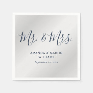 Modern Navy Blue en Silver Script Wedding Servet