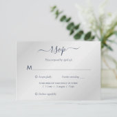 Modern Navy Blue en Silver Wedding RSVP Kaartje (Staand voorkant)