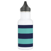 Modern Navy Blue en Turquoise Rugby Stripes Waterfles (Links)