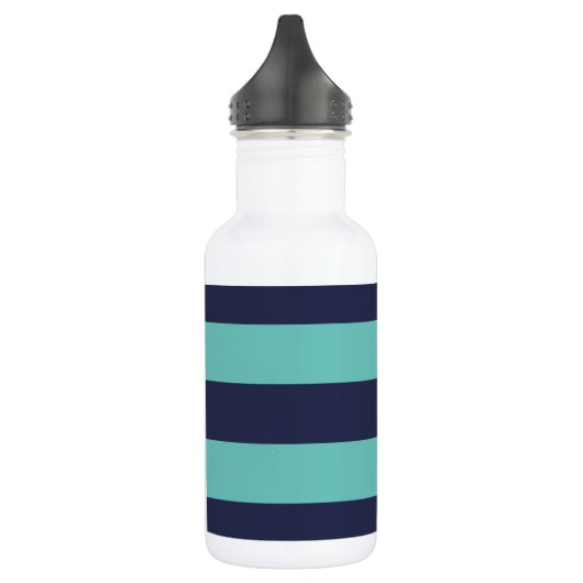 Modern Navy Blue en Turquoise Rugby Stripes Waterfles (Links)