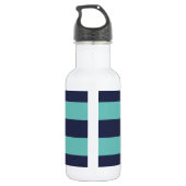 Modern Navy Blue en Turquoise Rugby Stripes Waterfles (Achterkant)