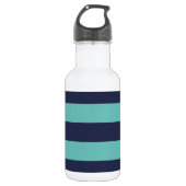 Modern Navy Blue en Turquoise Rugby Stripes Waterfles (Voorkant)