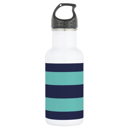 Modern Navy Blue en Turquoise Rugby Stripes Waterfles (Voorkant)