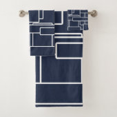 Modern Navy Blue en White Abstract Geometric Bad Handdoek (Insitu)