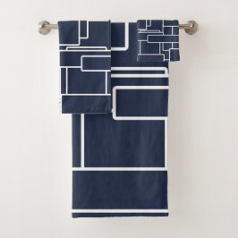 Modern Navy Blue en White Abstract Geometric Bad Handdoek