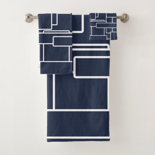 Modern Navy Blue en White Abstract Geometric Bad Handdoek (Insitu)