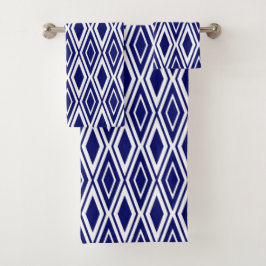 Modern Navy Blue en White Diamond Pattern Bad Handdoek