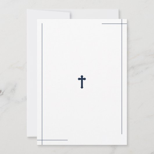 Modern Navy Blue en White First Heilige Communie Bedankkaart (Achterkant)