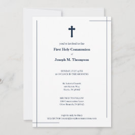 Modern Navy Blue en White First Heilige Communie Bedankkaart