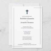 Modern Navy Blue en White First Heilige Communie Bedankkaart (Voorkant)