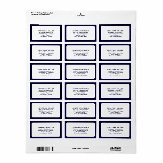 Modern Navy Blue en White Multi-Line Address Etiket (Full Sheet)