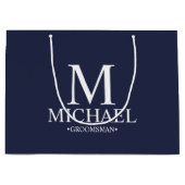 Modern Navy Blue en White Personalized Groomsman Groot Cadeauzakje (Voorkant)