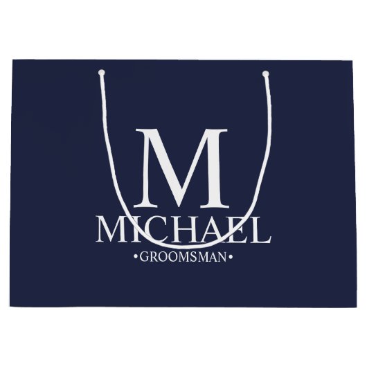Modern Navy Blue en White Personalized Groomsman Groot Cadeauzakje (Voorkant)