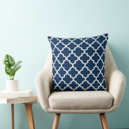 Modern Navy Blue en White Quatrefoil Pattern Kussen