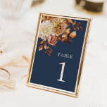 Modern Navy Blue Fall Wedding Kaart<br><div class="desc">Modern Navy Blue Fall Trouwtafelnummer. Breng elegantie en cohesie aan uw receptietafels met deze prachtig ontworpen tafelnummers, gecoördineerd met de "Navy Blue & Terracotta Fall Wedding Invitations". De rijke marine-achtergrond en handgeschilderde herfstbloemen zorgen voor de perfecte balans tussen functionaliteit en stijl. Laat deze tafelnummers uw inrichting voltooien terwijl u gasten...</div>