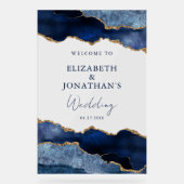 Modern Navy Blue Faux Gold Wedding Welkom Acryl Bord (Voorkant)