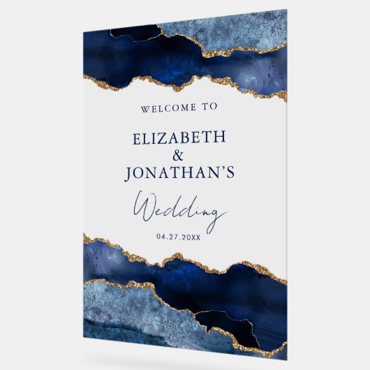 Modern Navy Blue Faux Gold Wedding Welkom Acryl Bord (Hoek)