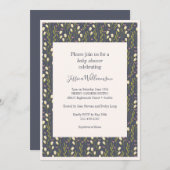 Modern Navy Blue Floral Boho Chic Baby shower Kaart (Voorkant / Achterkant)