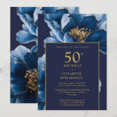 Modern Navy Blue Floral Elegant Birthday Kaart (Voorkant / Achterkant)