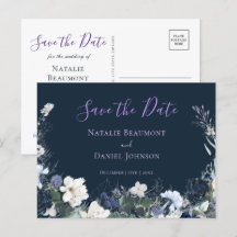 Modern Navy Blue Floral Save the Date