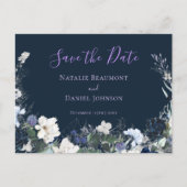 Modern Navy Blue Floral Save the Date Aankondigingskaart (Voorkant)
