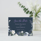 Modern Navy Blue Floral Save the Date Aankondigingskaart (Staand voorkant)