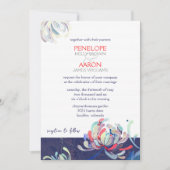 Modern Navy Blue Floral Wedding Kaart (Voorkant)