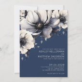 Modern Navy Blue Floral Wedding Kaart (Voorkant)