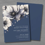 Modern Navy Blue Floral Wedding Kaart<br><div class="desc">Dit moderne bruiloftsuitnodigingsontwerp heeft een marineblauwe achtergrond aan zowel de voor- als achterkant. De zwarte, grijze en crèmekleurige anemoonbloemen, gecombineerd met lichtgrijze lettertypen en moderne letters, creëer een klassieke maar grillige uitstraling. Ideaal voor herfst- en winterbruiloften, de rijke marineblauwe achtergrond vult ook botanische tuin bruiloft thema's prachtig aan. Volledig aanpasbaar,...</div>